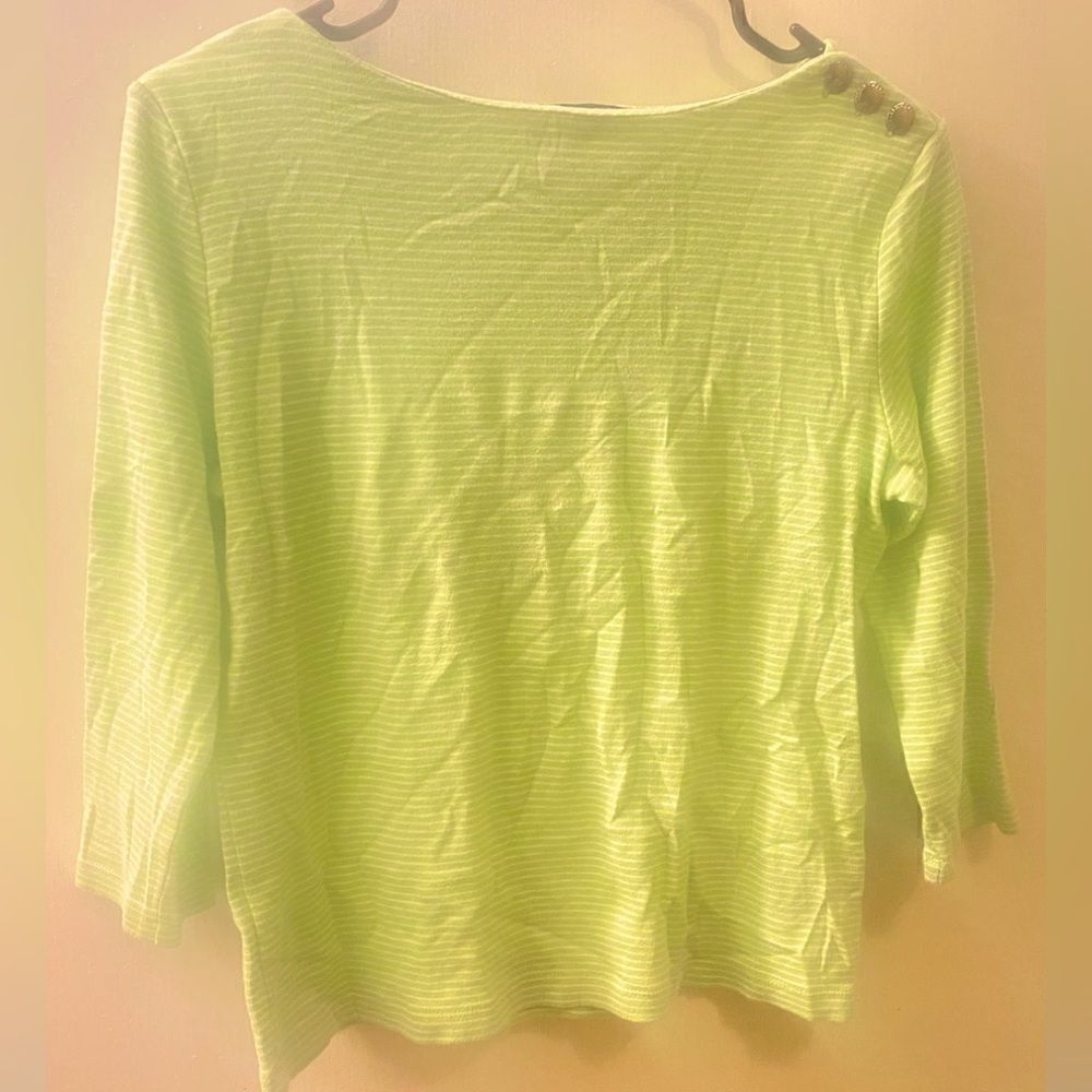 🛍️Lauren Ralph Lauren Green and White Stripped 🎉 Long Sleeve Size: Small Top💥